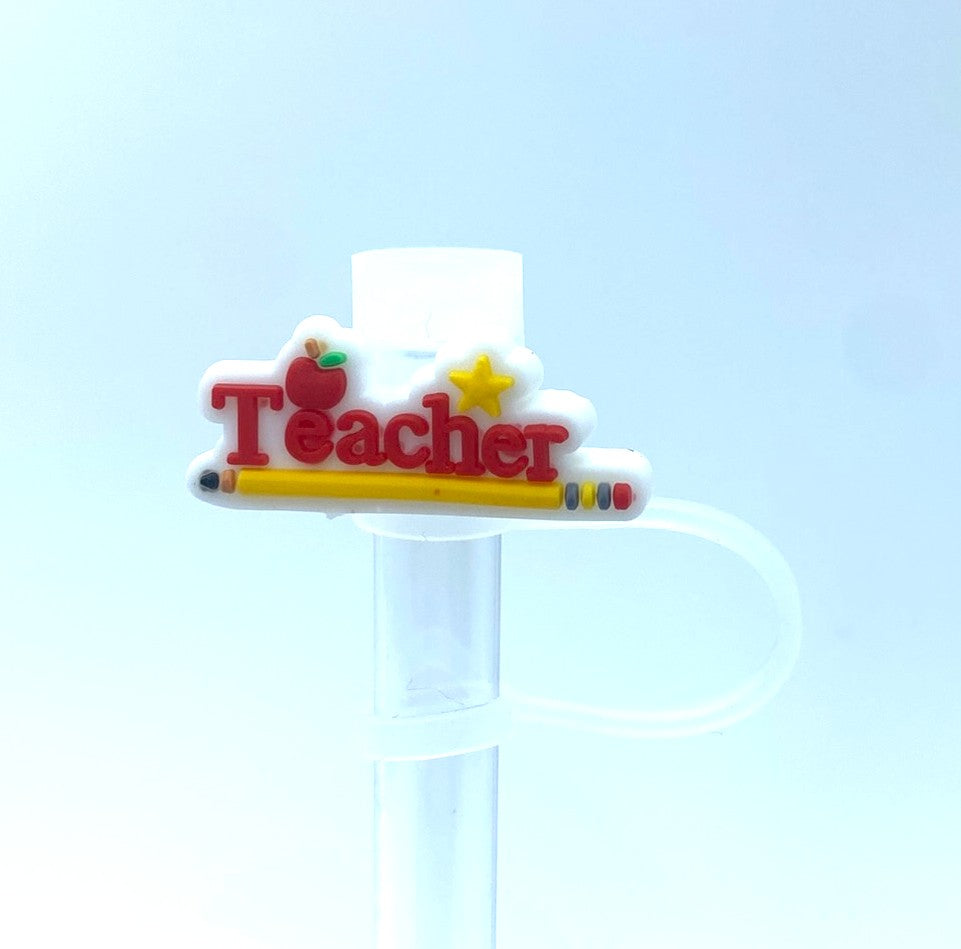 Teacher w/Pencil, Apple & Star Straw Topper