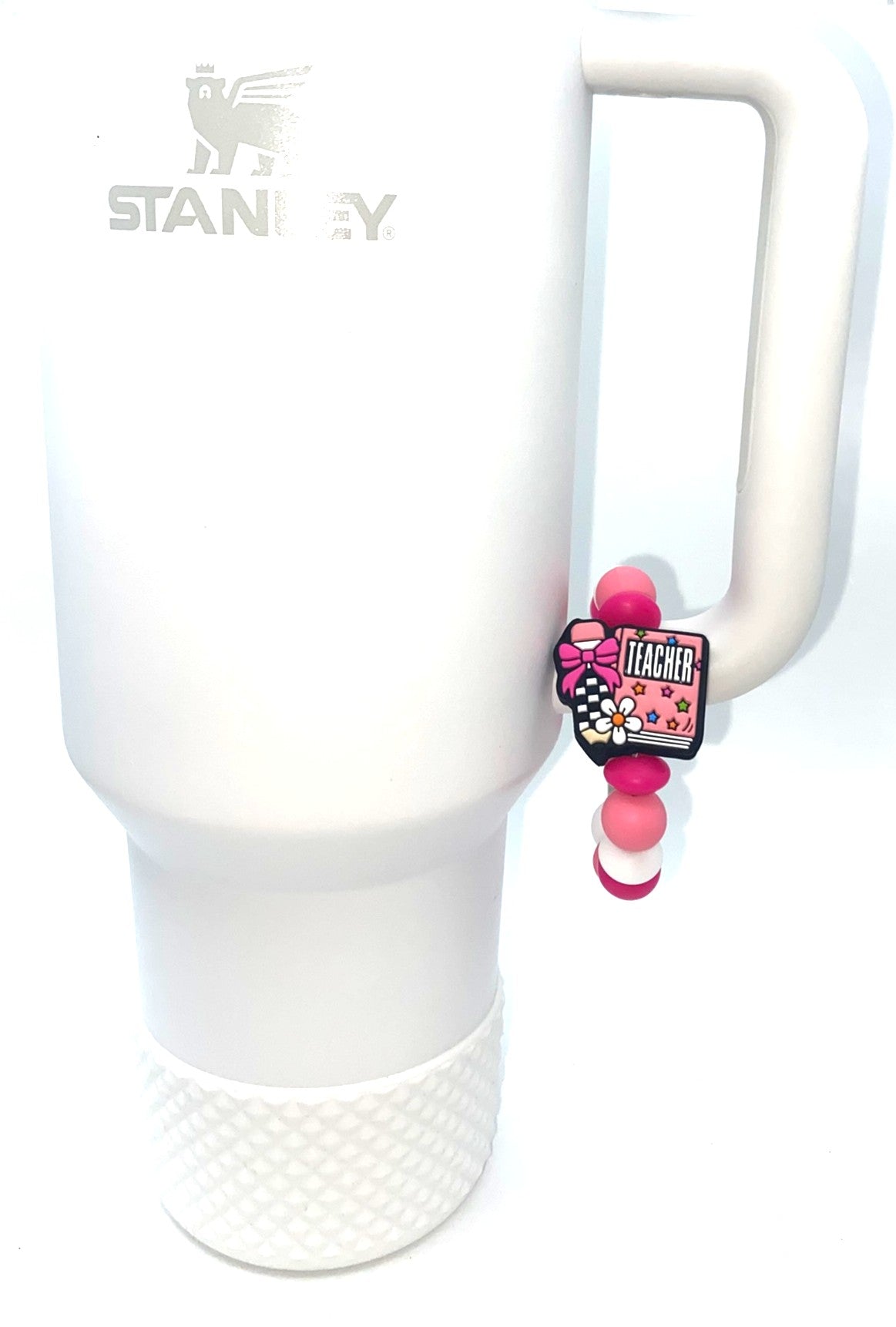 Teacher Pink Notebook w/Bow Pencil Stanley Tumbler Cup Handle Charm
