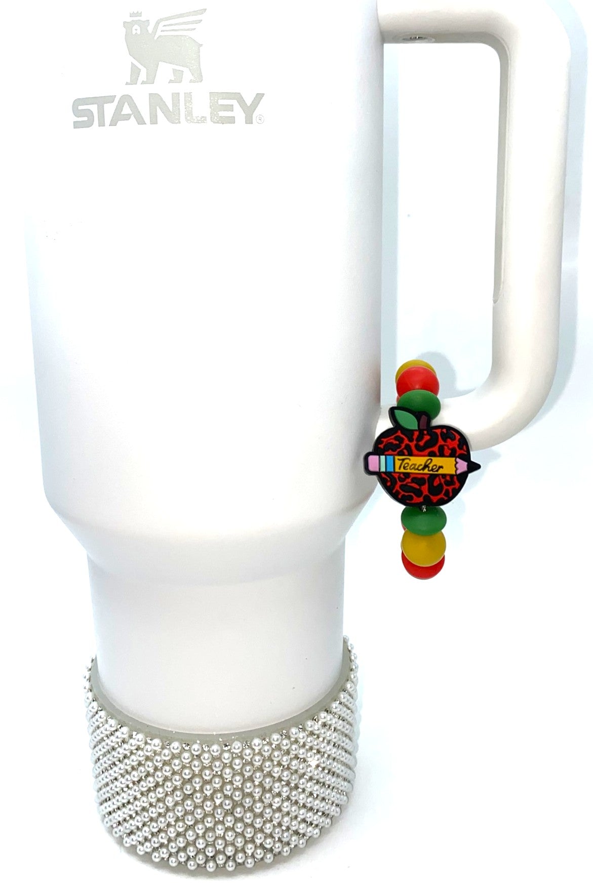 Red Teacher Leopard Print Apple & Pencil Stanley Tumbler Cup Handle Charm