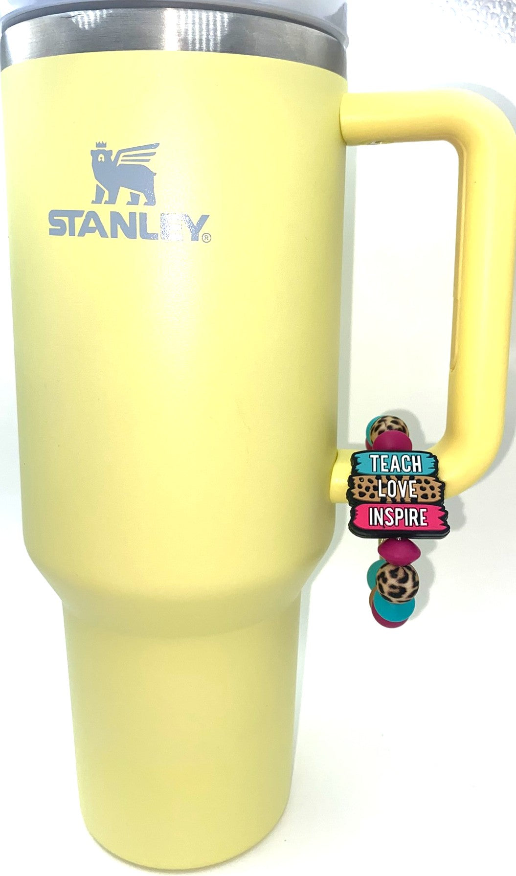 Teach Love Inspire Leopard Print Teacher School Stanley Tumbler Cup Handle Charm