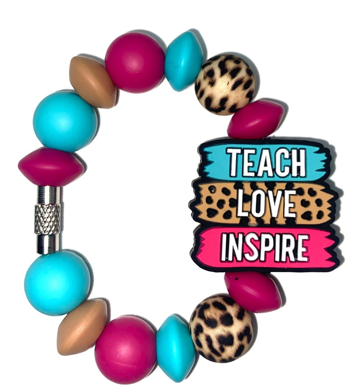 Teach Love Inspire Leopard Print Teacher School Stanley Tumbler Cup Handle Charm