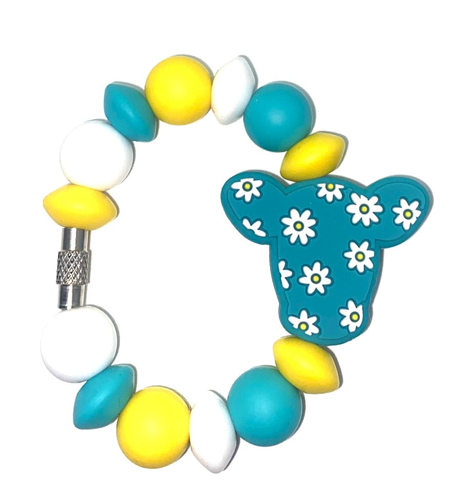 Turquoise Daisy Cow Head Stanley Tumbler Cup Handle Charm