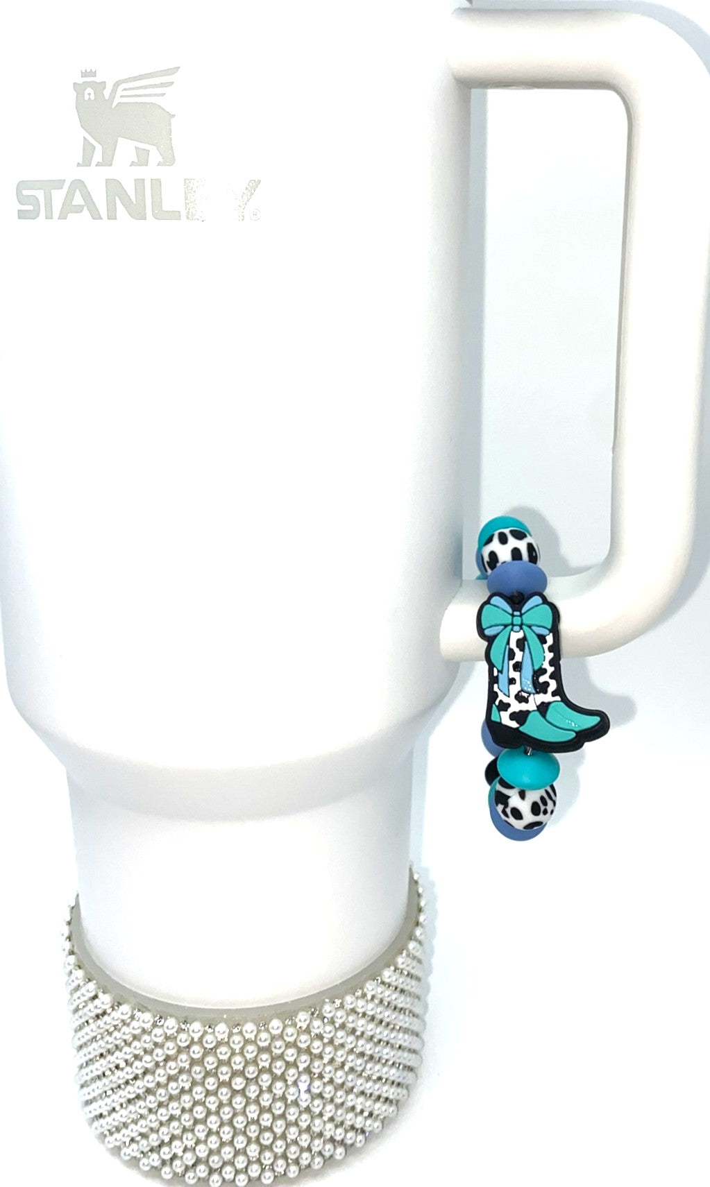 Turquoise Teal Bow Cow Print Cowboy Boot Stanley Tumbler Cup Handle Charm