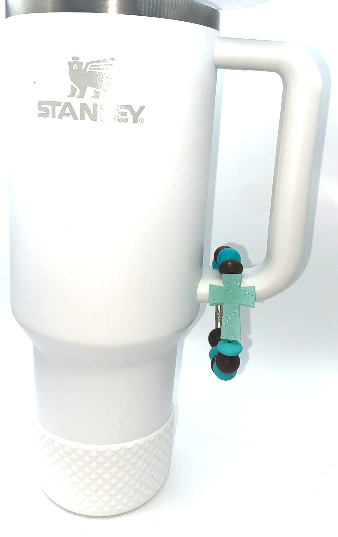 Turquoise Teal Glitter Cross Stanley Tumbler Cup Handle Charm