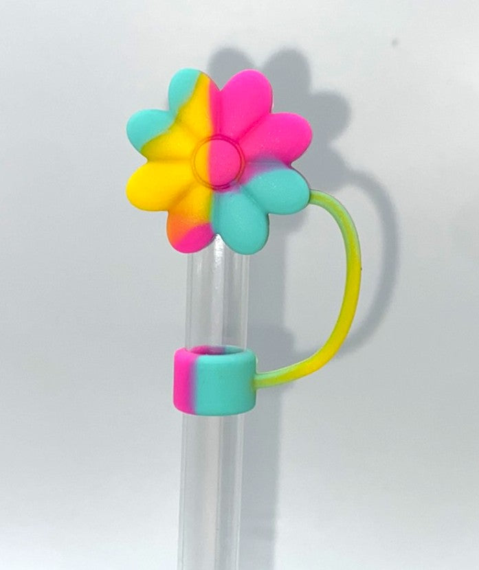 Tie Dye Swirl 3 Daisy Flower 3D Straw Topper