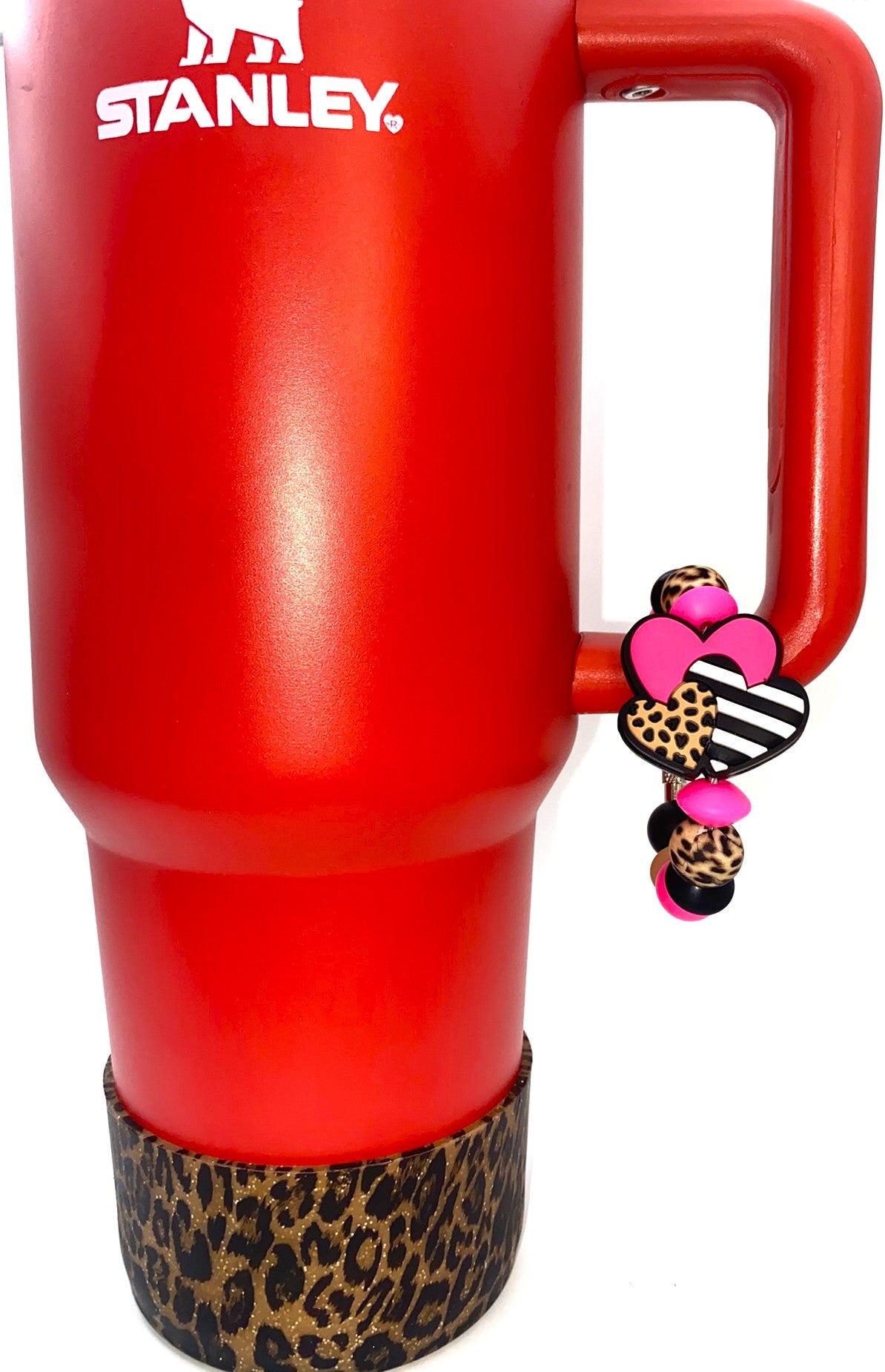Triple Hearts Patterns Leopard Stripes Pink Stanley Tumbler Cup Handle Charm
