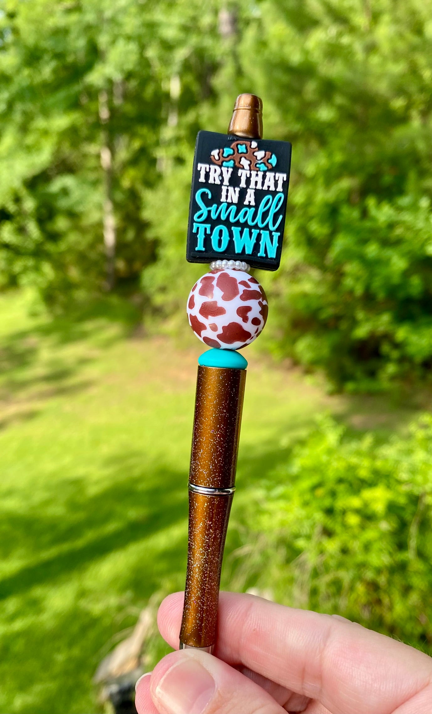 Try That In A Small Town Cowboy Hat Beaded Pen