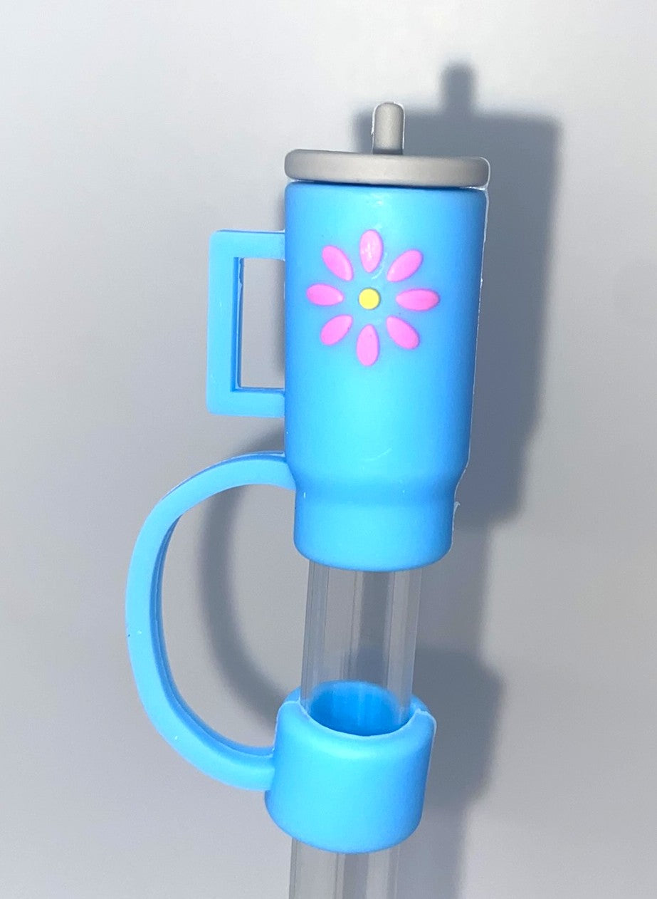 Tumbler 3D Blue w/Pink Flower Straw Topper