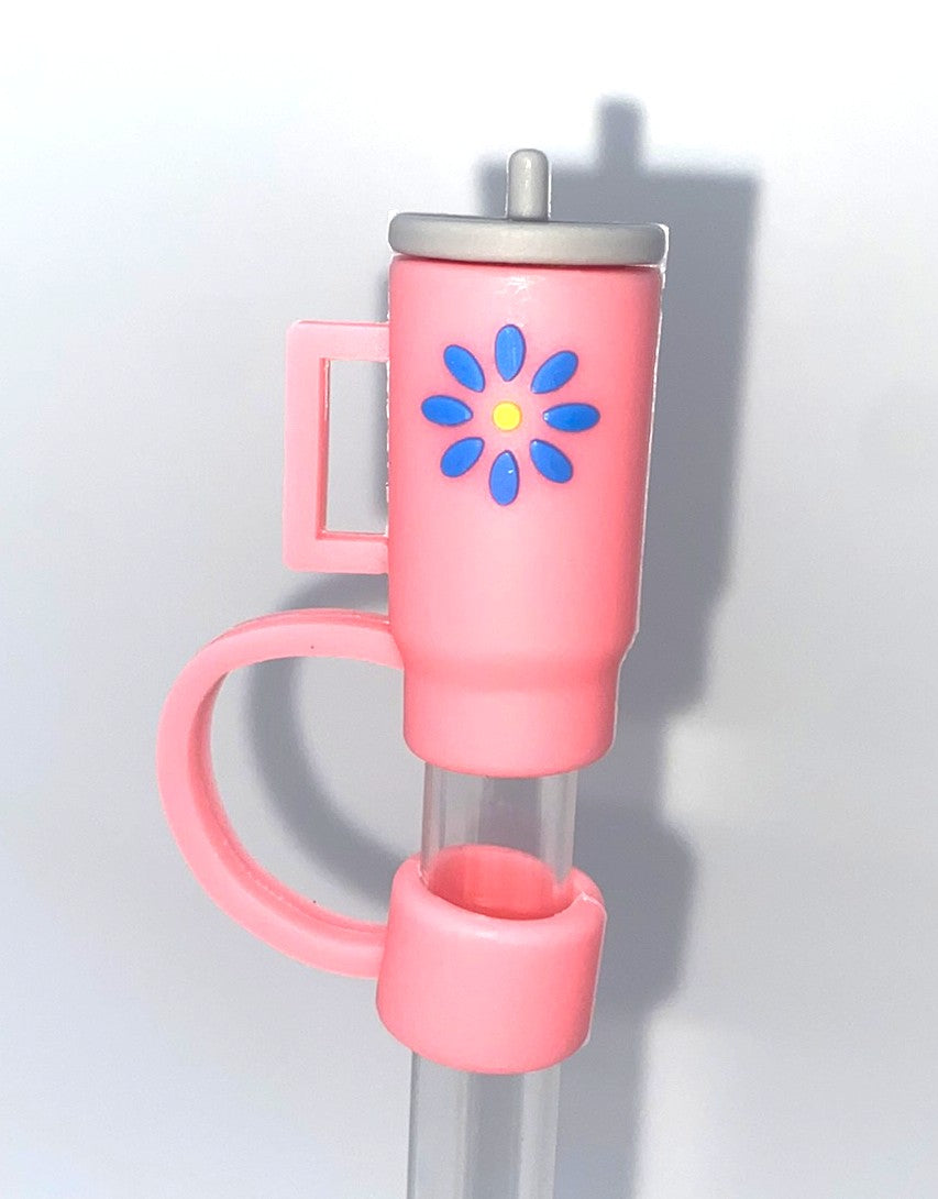 Tumbler 3D Pink w/Blue Flower Straw Topper