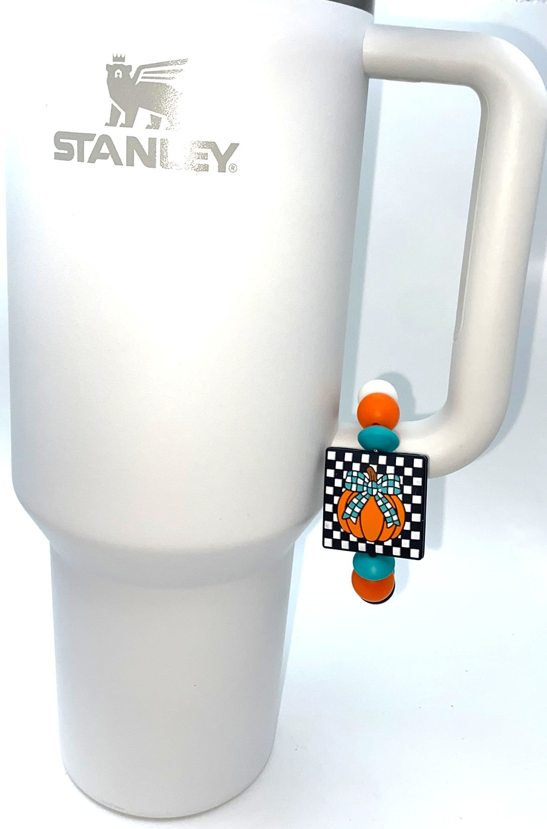Turquoise Polka Dot Coquette Bow Checkered Pumpkin Stanley Tumbler Cup Handle Charm