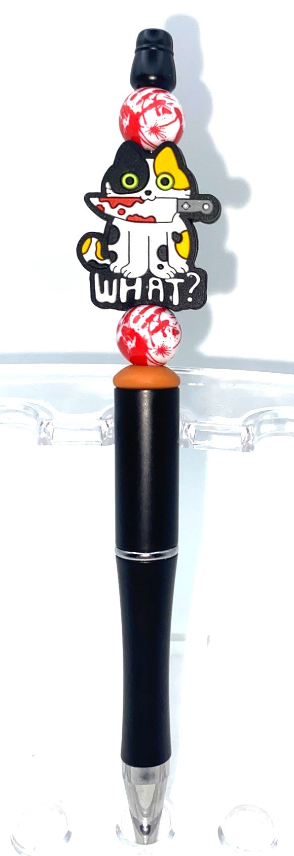 What? Kitty Cat w/Bloody Knife Beaded Pen