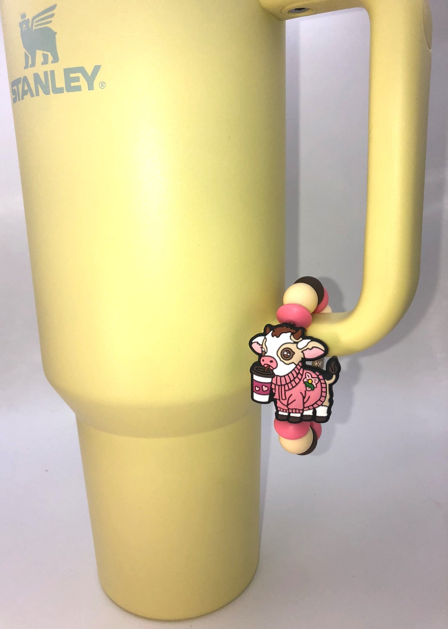 White Cow In Pink Sweater Stanley Tumbler Cup Handle Charm