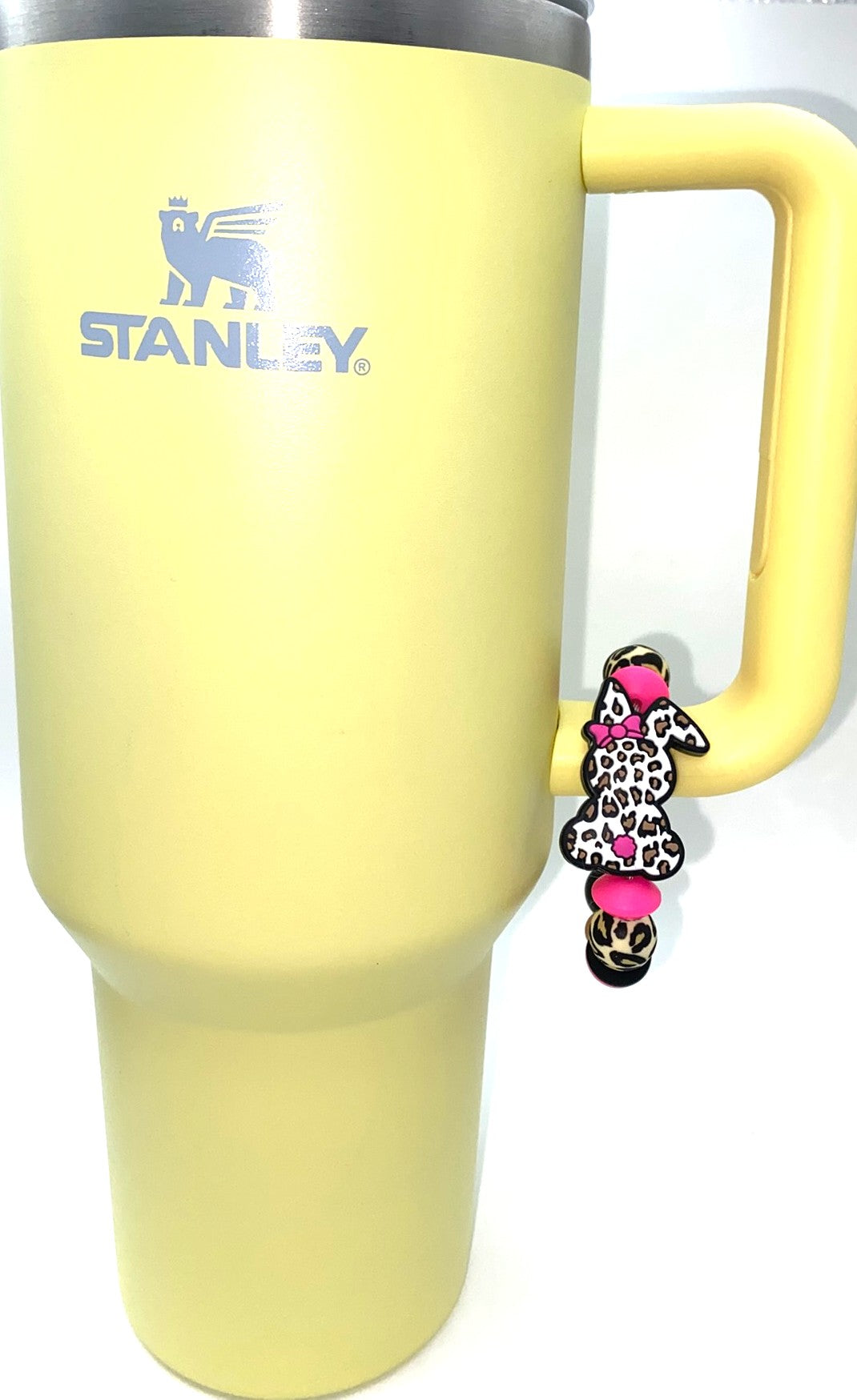 White Leopard Easter Bunny With Bow Stanley Tumbler Cup Handle Charm