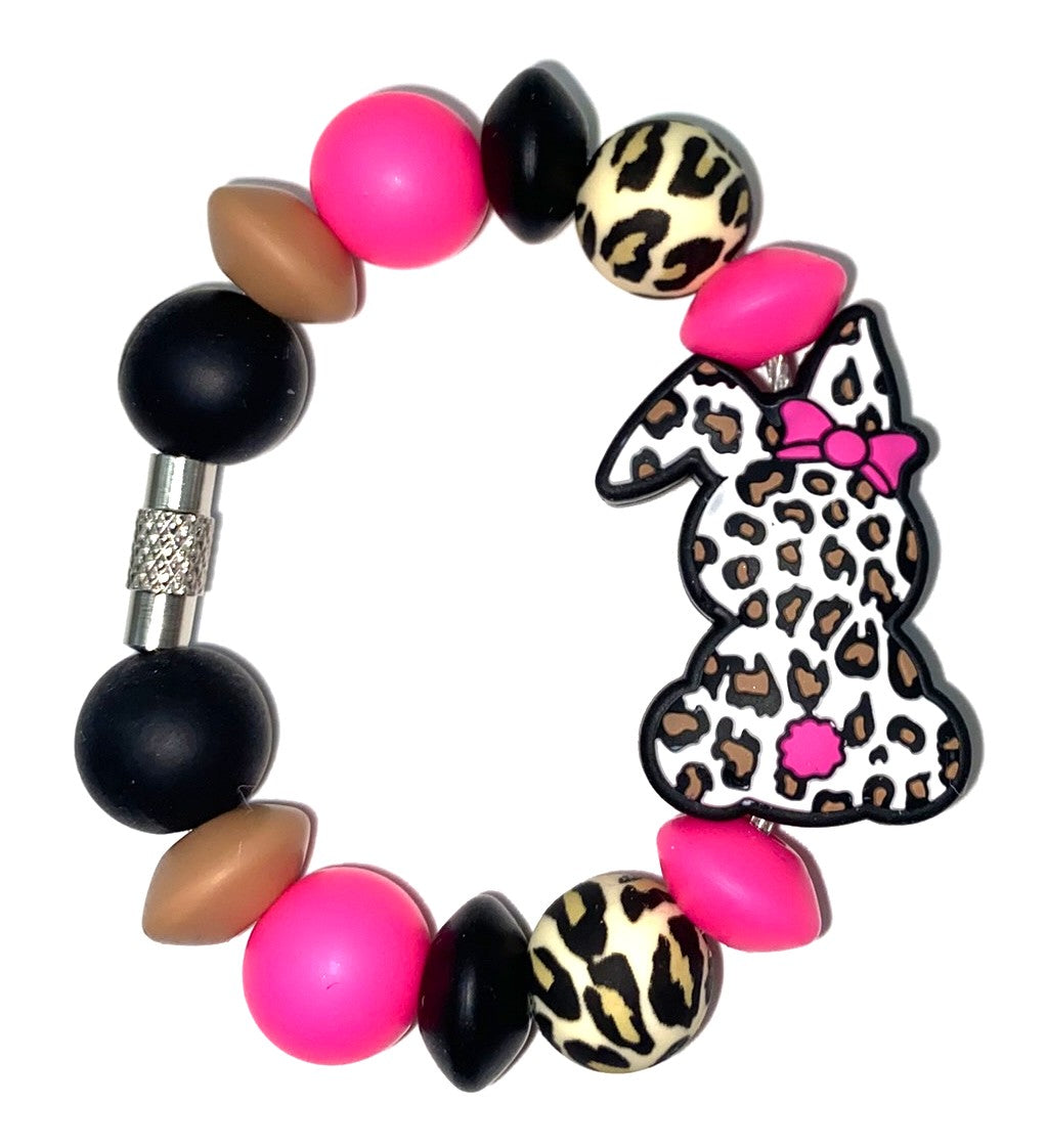 White Leopard Easter Bunny With Bow Stanley Tumbler Cup Handle Charm