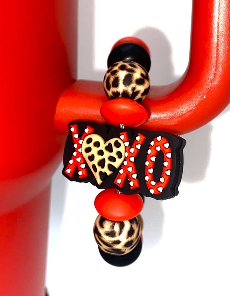 XOXO Leopard Print Polka Dot Valentine Stanley Tumbler Cup Handle Charm