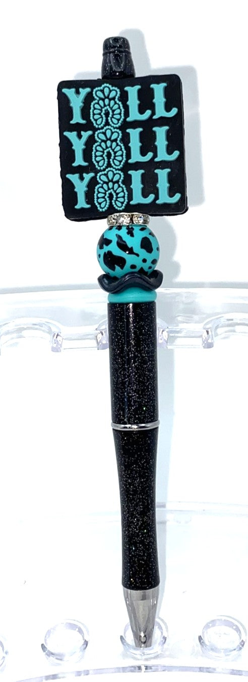 Y'all Turquoise Teal Beaded Pen