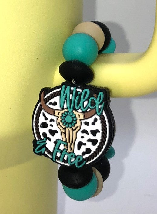 Wild & Free Cow Skull Boho Western Stanley Tumbler Cup Handle Charm