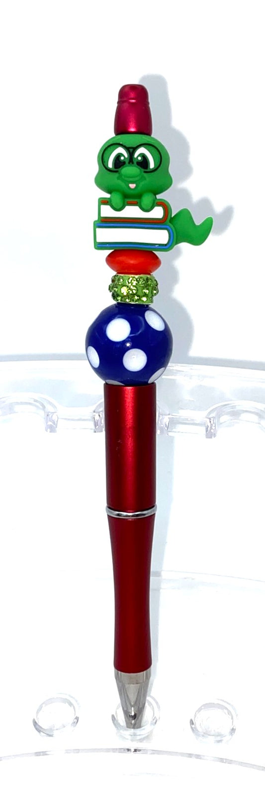 3D Bookworm w/Books Beaded Pen