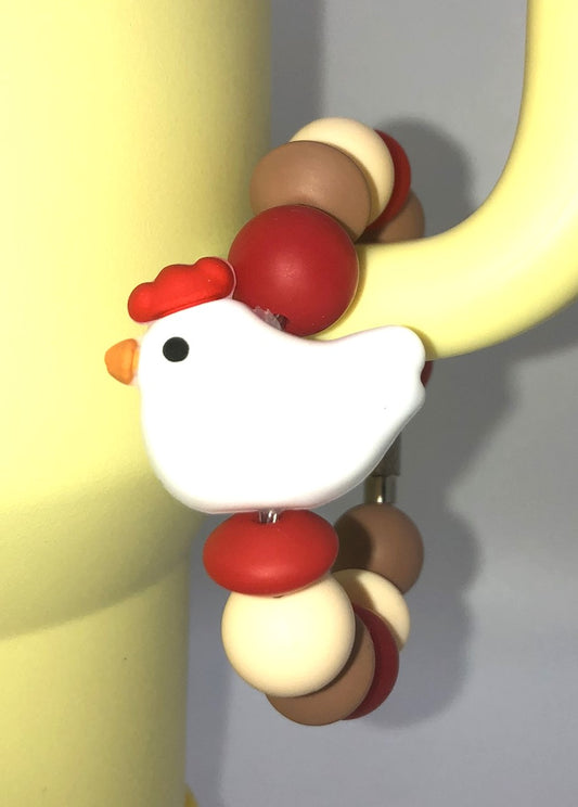 White Hen 3D Chicken Stanley Tumbler Cup Handle Charm