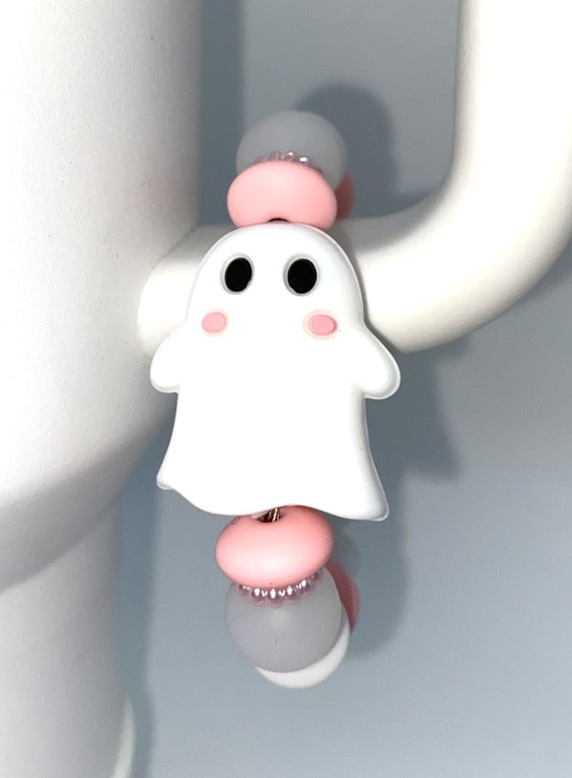 Ghost w/Pink Cheeks 3D Halloween Stanley Tumbler Cup Handle Charm