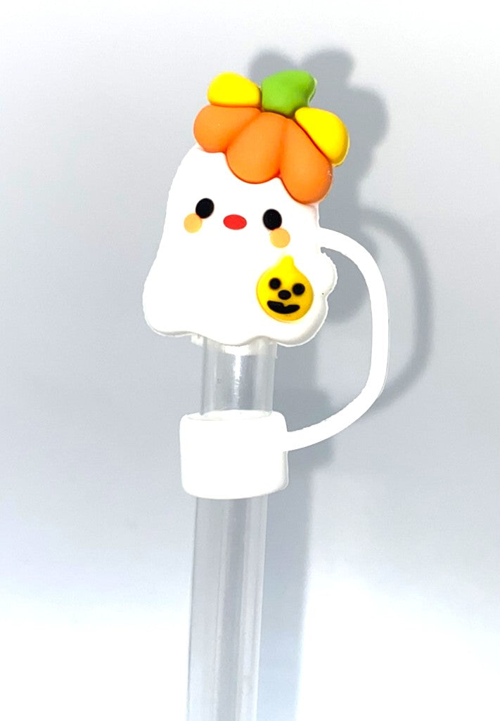 Ghost w/Pumpkin Hat 3D Halloween Straw Topper