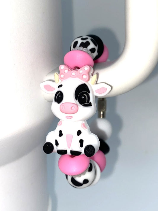 Girl Cow w/Pink Bow 3D Stanley Tumbler Cup Handle Charm
