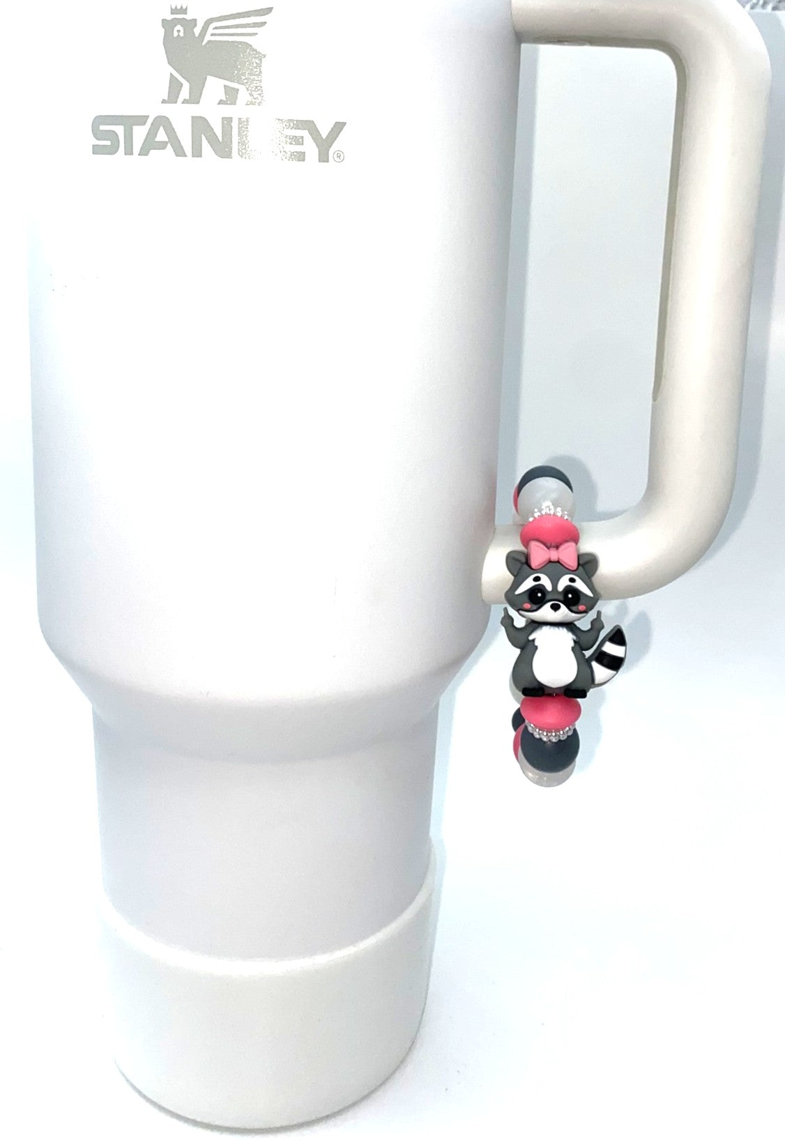 Girl Raccoon w/Pink Bow 3D Middle Fingers Stanley Tumbler Cup Handle Charm