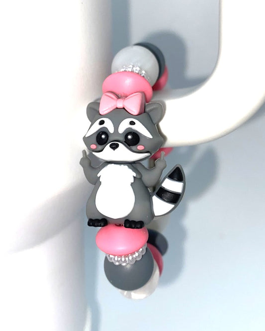 Girl Raccoon w/Pink Bow 3D Middle Fingers Stanley Tumbler Cup Handle Charm