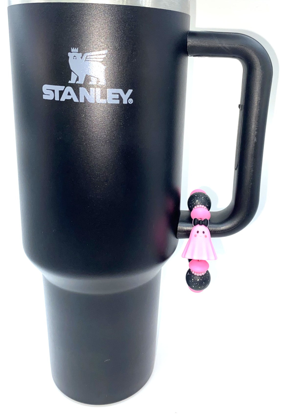 Pink Ghost w/Black Bow 3D Halloween Stanley Tumbler Cup Handle Charm