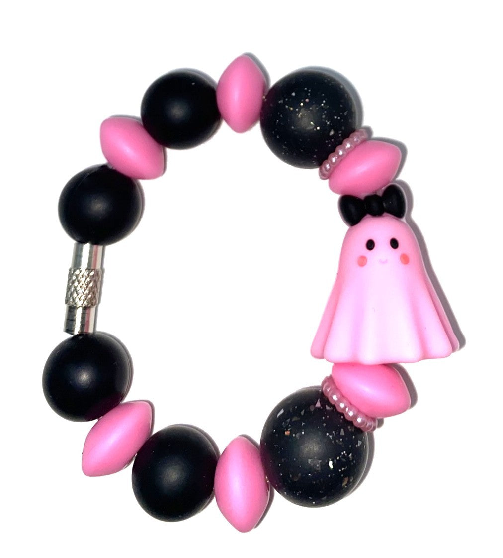 Pink Ghost w/Black Bow 3D Halloween Stanley Tumbler Cup Handle Charm