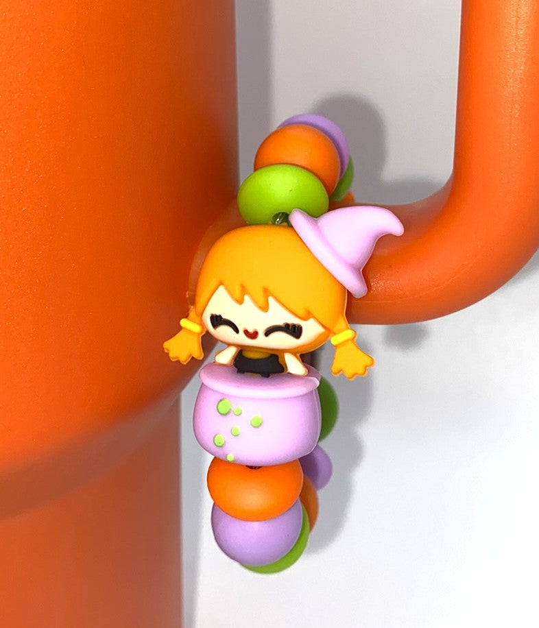Cute Witch In Cauldron 3D Halloween Stanley Tumbler Cup Handle Charm