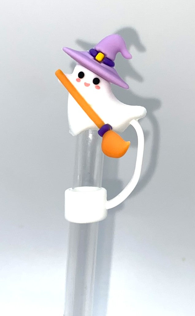 Ghost Witch w/Broom 3D Halloween Straw Topper