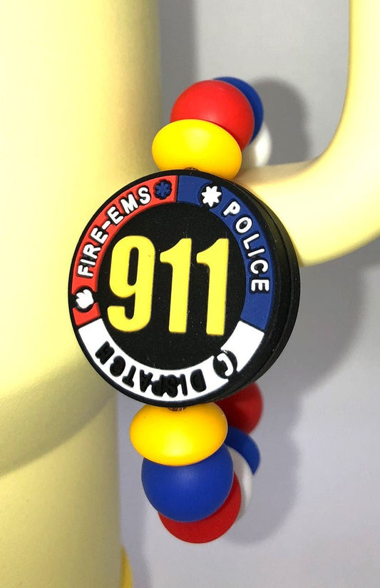 911 Round Dispatch Fire EMS Police Stanley Tumbler Cup Handle Charm - Plum Branch Creations