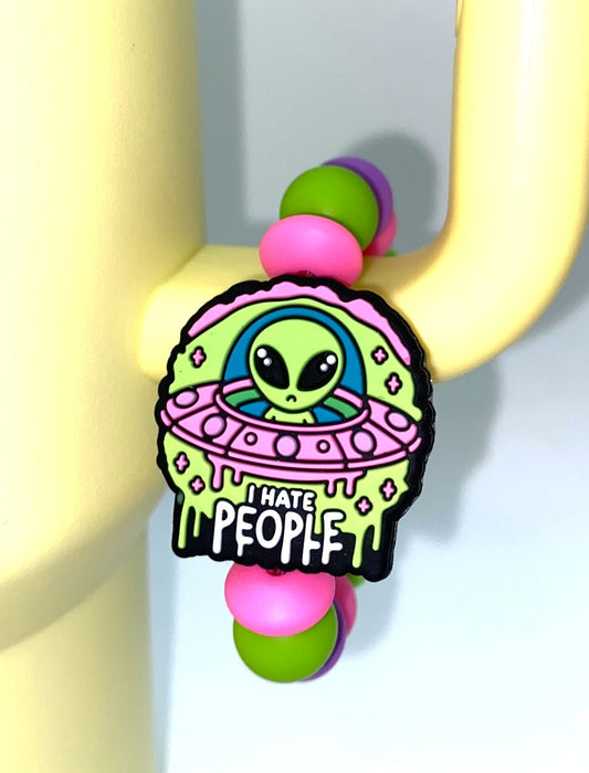 I Hate People Alien in UFO Stanley Tumbler Cup Handle Charm