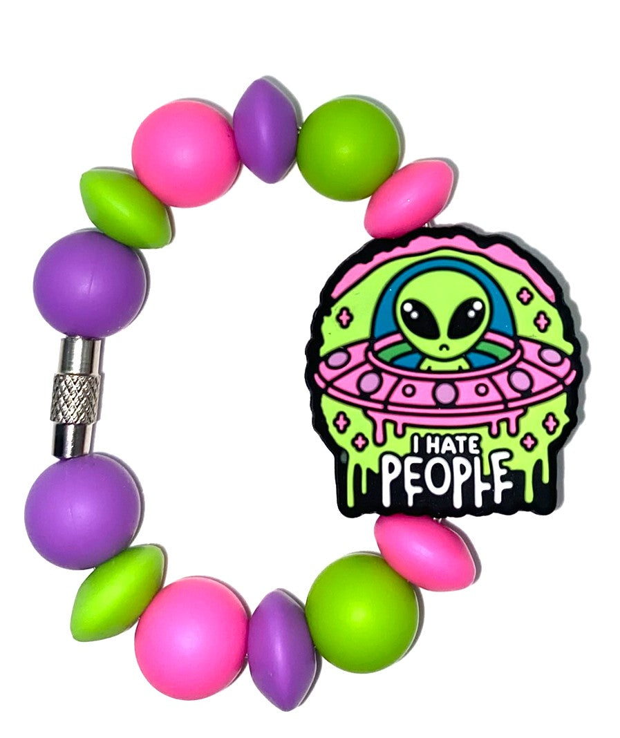 I Hate People Alien in UFO Stanley Tumbler Cup Handle Charm