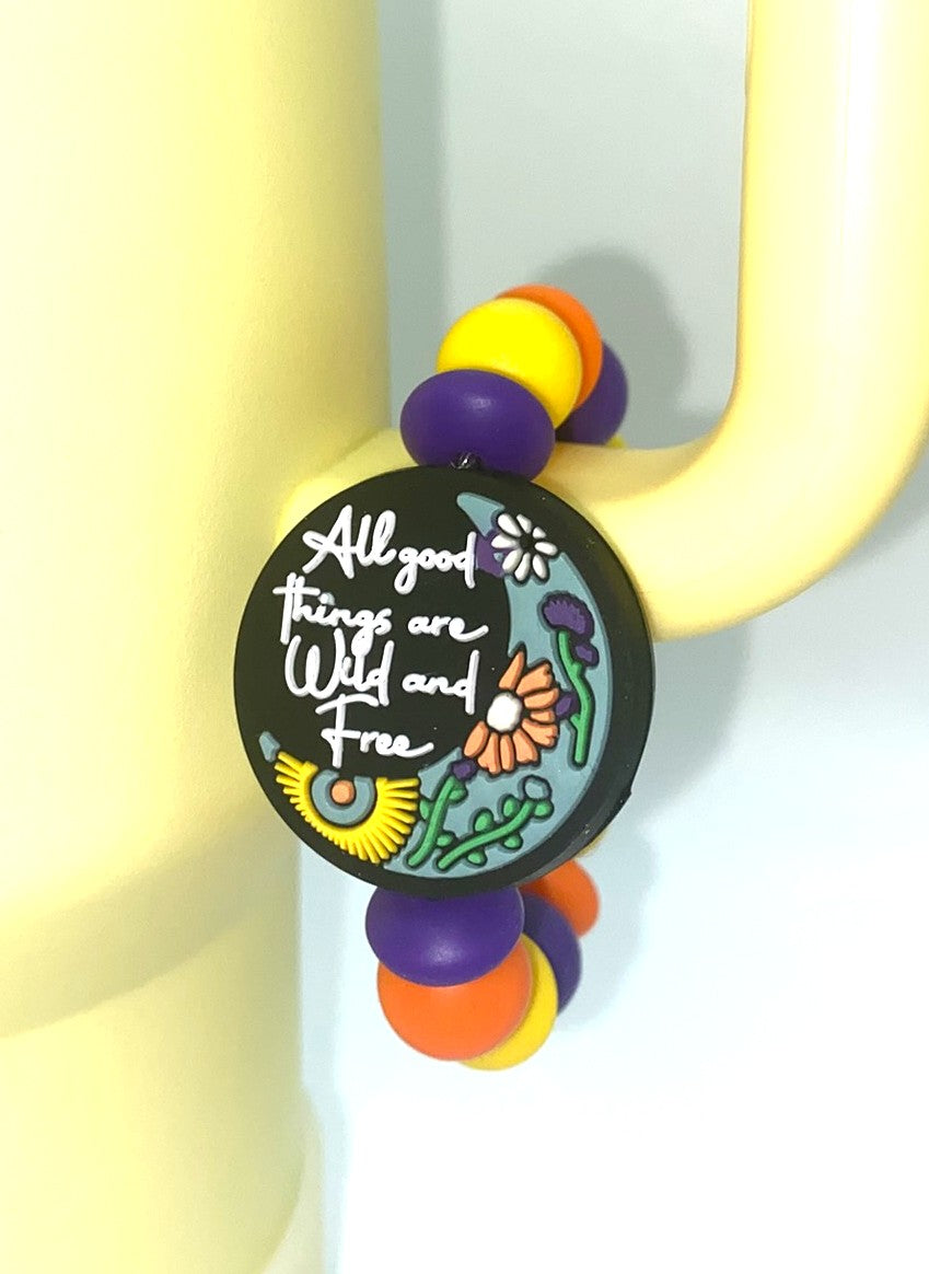 All Good Things Are Wild & Free Floral Moon Stanley Tumbler Cup Handle Charm