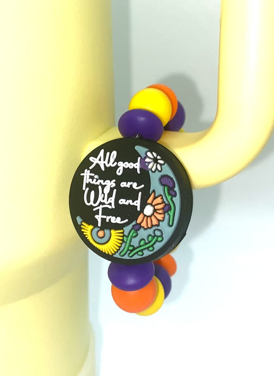 All Good Things Are Wild & Free Floral Moon Stanley Tumbler Cup Handle Charm