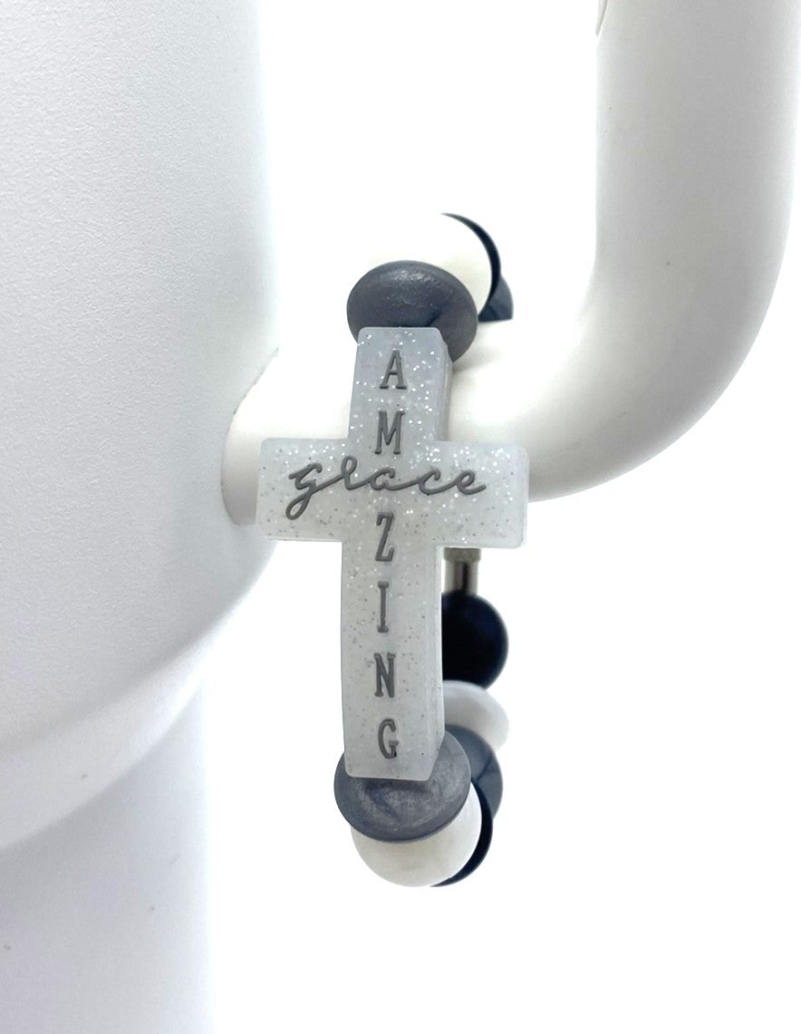 Amazing Grace Glitter Cross Stanley Tumbler Cup Handle Charm