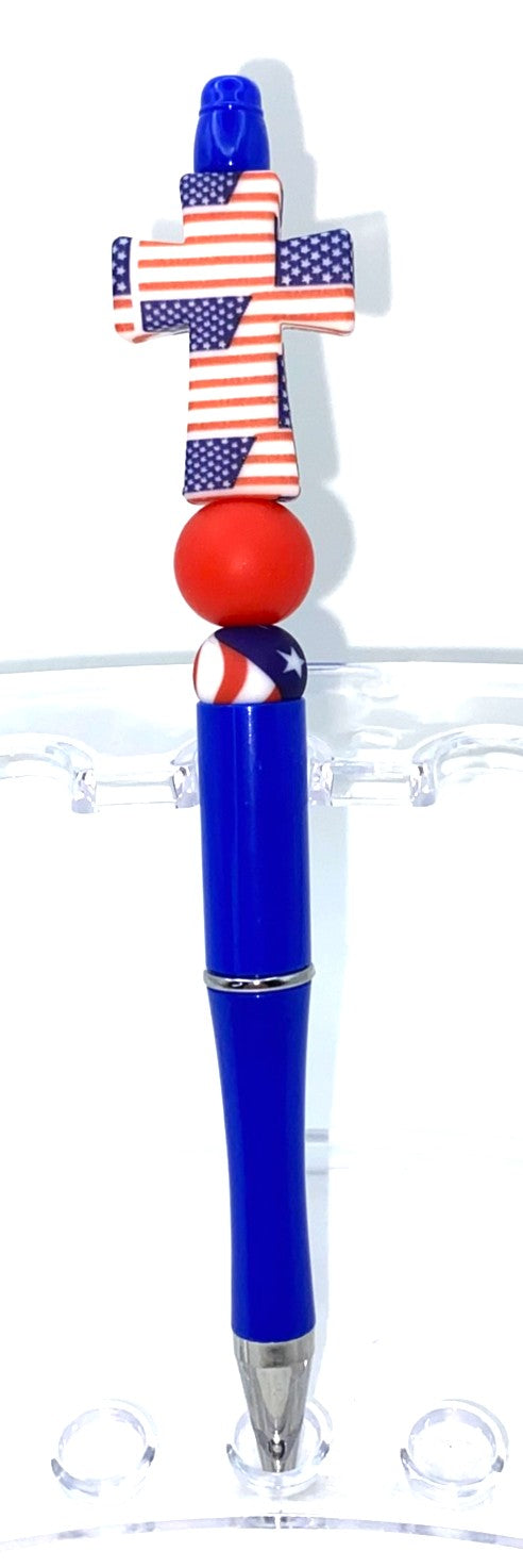 American Flag Cross Beaded Pen