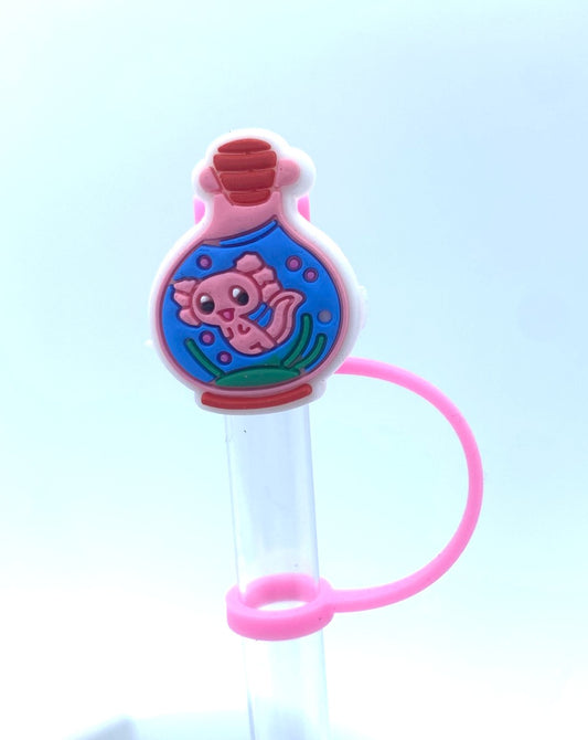Pink Axolotl In Bottle Straw Topper