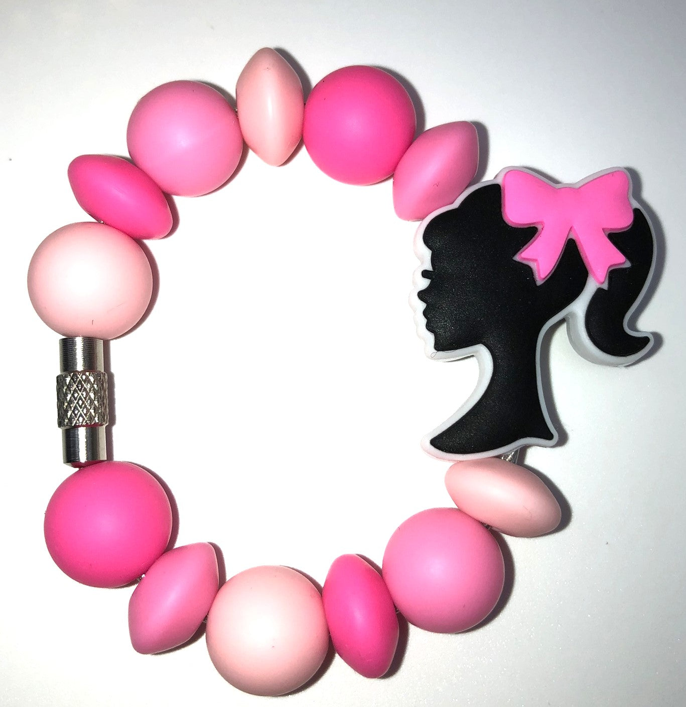 Pink Plastic Girl Doll Black Silhouette Stanley Tumbler Cup Handle Charm