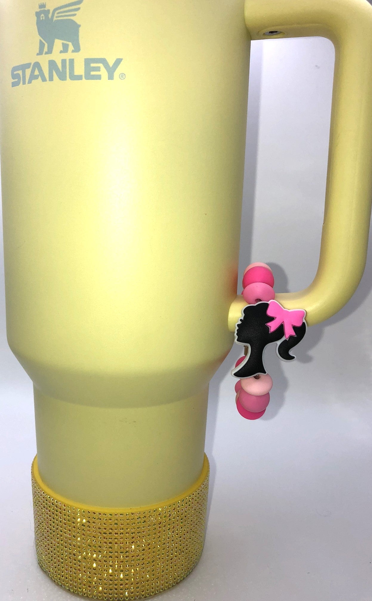 Pink Plastic Girl Doll Black Silhouette Stanley Tumbler Cup Handle Charm