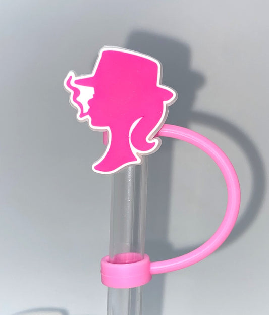 Pink Silhouette W/Hat Smoking Malibu Girl Plastic Doll Stanley Tumbler Cup Straw Topper
