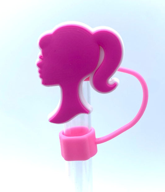 Pink Silhouette Malibu Girl Plastic Doll Stanley Tumbler Cup Straw Topper