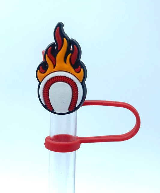 Baseball On Fire Sports Straw Topper