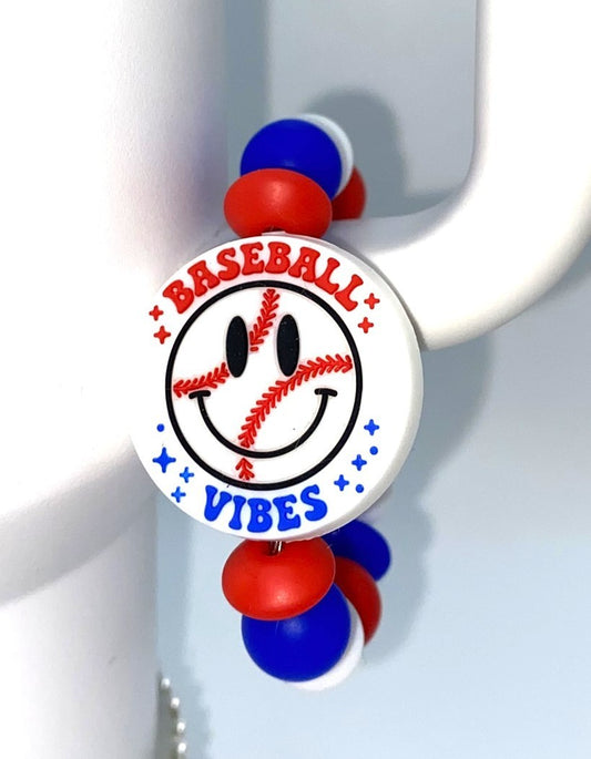 Baseball Vibes Red White & Blue Stanley Tumbler Cup Handle Charm