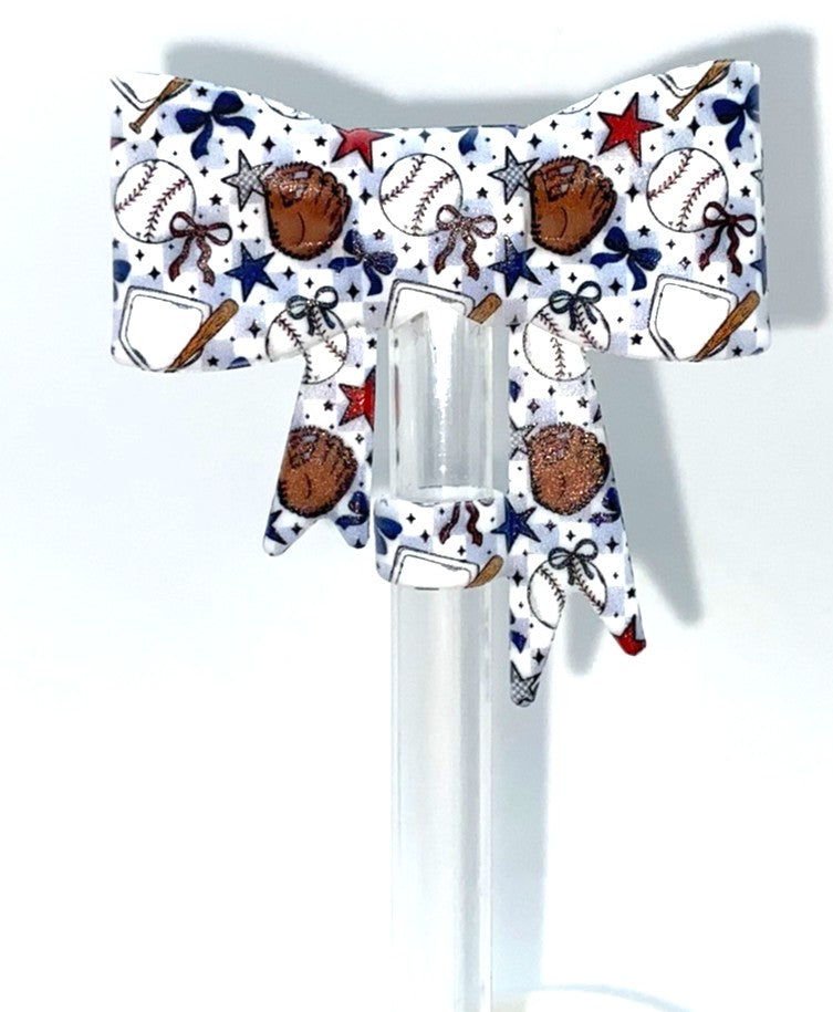 Baseballs Bow Straw Topper