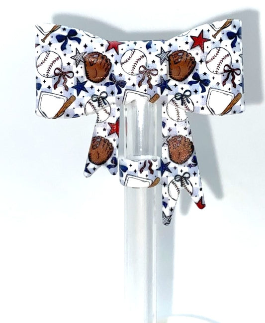 Baseballs Bow Straw Topper