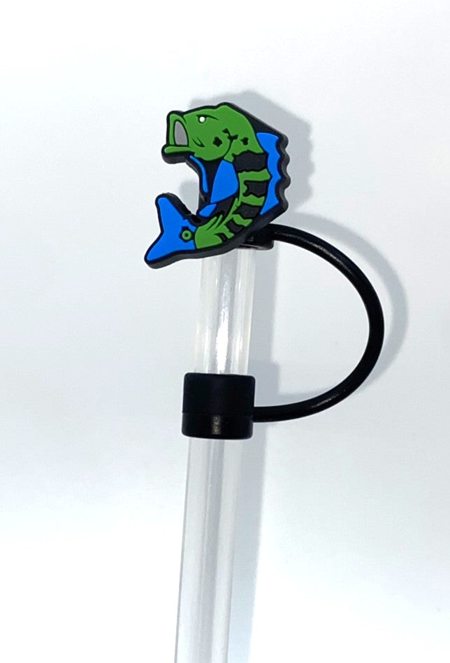 Green & Blue Bass Fish Straw Topper