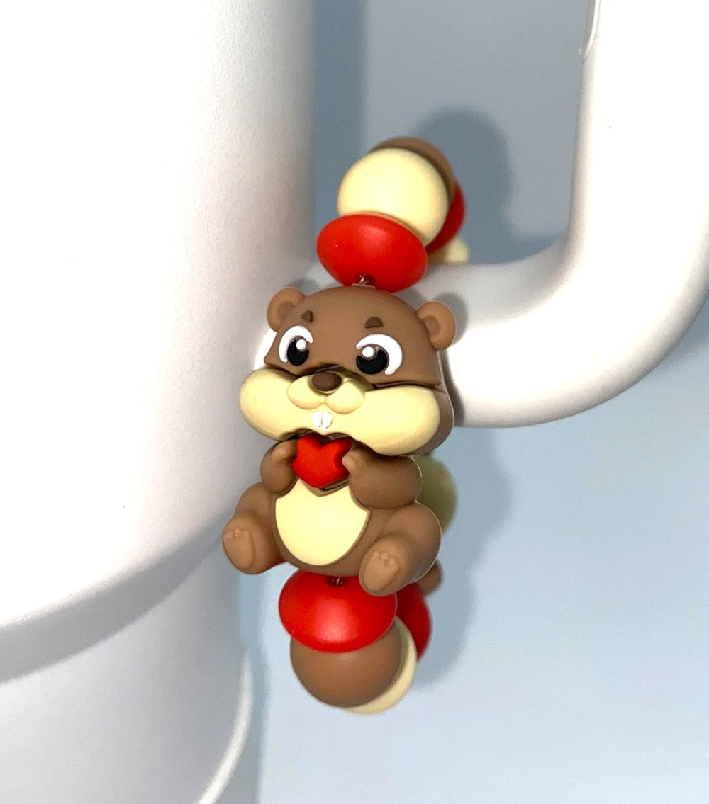 Beaver 3D Holding Heart Stanley Tumbler Cup Handle Charm
